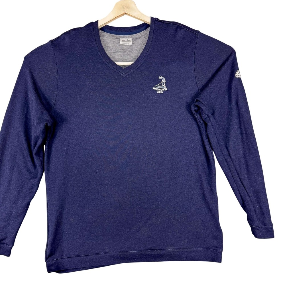 Adidas Pinehurst Sweater Mens Large Blue V Neck‎ Golf Pullover Knit Long Sleeve